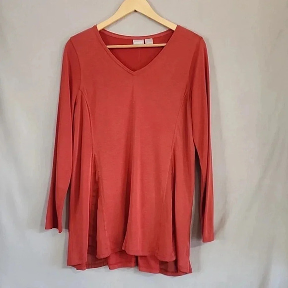 Women's Chico's Zynergy Woven Inset Tunic, Orange, Size 1= M 8/10 EUC - Picture 2 of 8